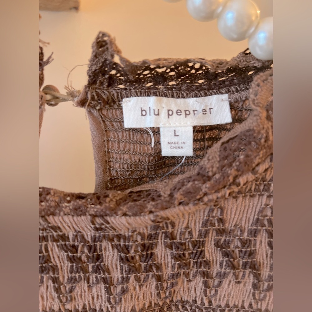 Blu Pepper Brown Tiered Midi Dress with Smocked Yoke - Picture 3 of 3